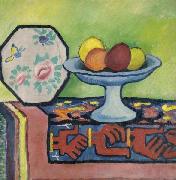 August Macke Still-life with bowl of apples and japanese fan Spain oil painting artist